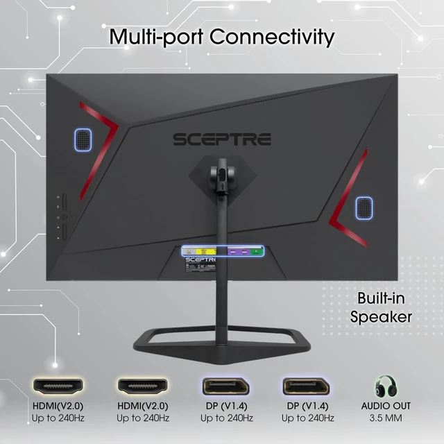 Alt view image 5 of 6 - New! 24.5-inch Gaming Monitor 240Hz 1ms DisplayPort x2 HDMI x2 100% sRGB AMD FreeSync Premium Build-in Speakers, Machine Black 2026 (E255B-FWD240 Series)
