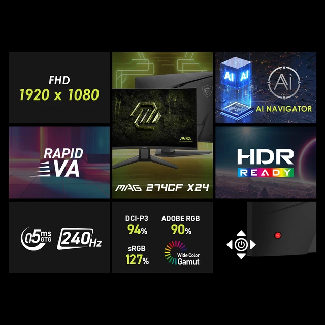 Alt view image 3 of 4 - MAG 274CF X24 27-inch 1920 x 1080 (FHD) Gaming Monitor, 240Hz, AMD FreeSync Premium, HDR Ready, HDMI, VGA Port, VESA, Tilt, 0.5ms, Black