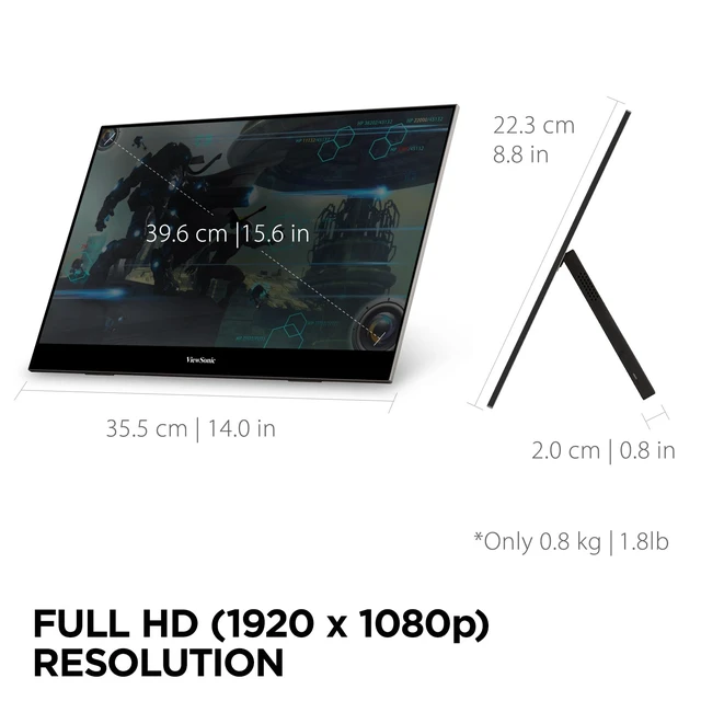Alt view image 4 of 6 - VX1655 16 Inch 1080p Portable Monitor for Laptop, IPS Display USB C, Mini HDMI, Tripod Mount, Dual Speakers, Built In Stand, Laptop, Mac, PCs, Home Office, 60W Charging, Anti Glare Travel
