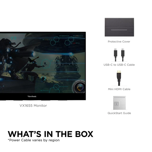 Alt view image 6 of 6 - VX1655 16 Inch 1080p Portable Monitor for Laptop, IPS Display USB C, Mini HDMI, Tripod Mount, Dual Speakers, Built In Stand, Laptop, Mac, PCs, Home Office, 60W Charging, Anti Glare Travel