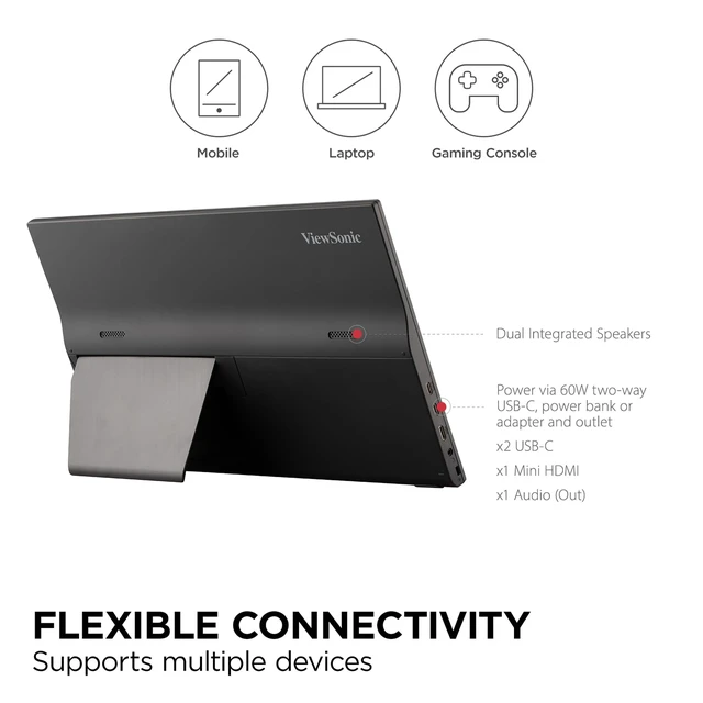 Alt view image 5 of 7 - VA1655 16 Inch 1080p Portable Monitor, FHD IPS External Screen USB C, Mini HDMI, Eye Care, Built In Stand, Protective Case, Macs, PCs, Home Office, Travel, Portrait Landscape, 60W Charging