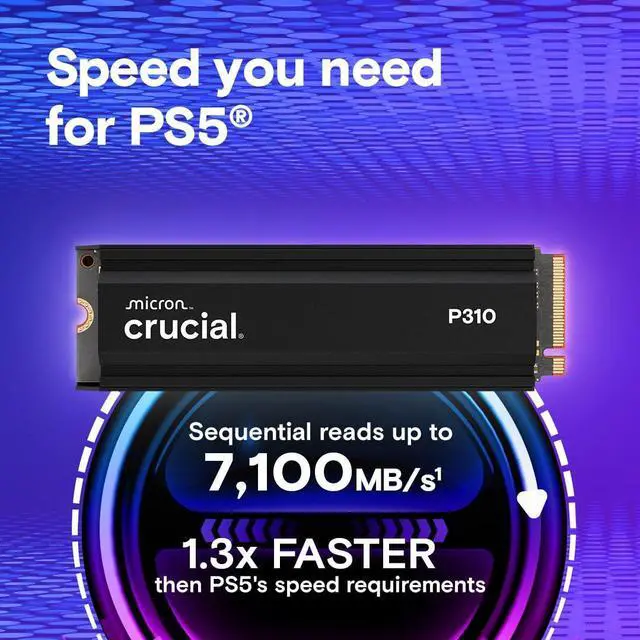 Alt view image 2 of 6 - Crucial P310 2280 1TB PCIe Gen4 NVMe Gaming PS5 SSD with Heatsink, Up to 7,100MB/s, PlayStation5, Laptop & Desktop (PC) Compatible, Solid State Drive - CT1000P310SSD5-01