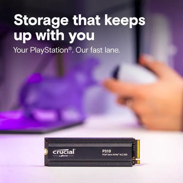 Alt view image 6 of 6 - Crucial P310 2280 1TB PCIe Gen4 NVMe Gaming PS5 SSD with Heatsink, Up to 7,100MB/s, PlayStation5, Laptop & Desktop (PC) Compatible, Solid State Drive - CT1000P310SSD5-01