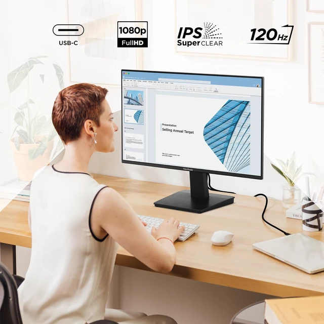 Alt view image 3 of 7 - VA2448-MHU 24 Inch 1080p IPS Computer Monitor, 120Hz, USB C Variable Refresh Rate, HDMI, VGA, USB C, Dual Speakers, Eye Care, Frameless, Home Office, Laptop, PC, Mac, 1ms, 300 Nits