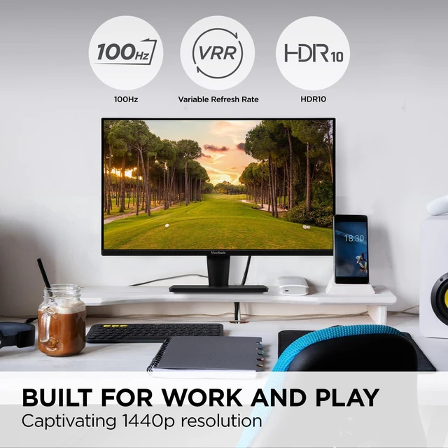 Alt view image 4 of 7 - VS2725-2K 27 Inch 1440p Computer Monitor, QHD 100Hz Display HDMI, DisplayPort, Variable Refresh Rate, Eye Care, Frameless, Home Office, Laptop, PC, Mac, Anti Glare, 1ms, 1.07B Colors