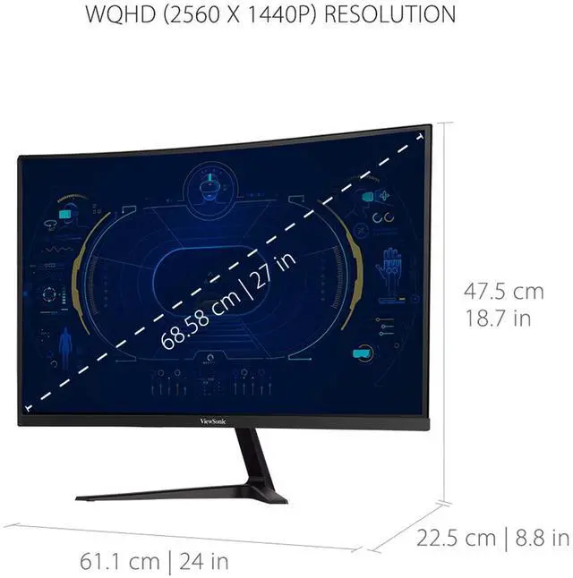 Alt view image 5 of 6 - VX2718-2KPC-MHD 27 Inch 1440p Curved Gaming Monitor, 180Hz and 1ms for Smooth Gameplay, FreeSync Premium and Eye Care Technology for Comfortable Viewing, HDMI, and DisplayPort Inputs