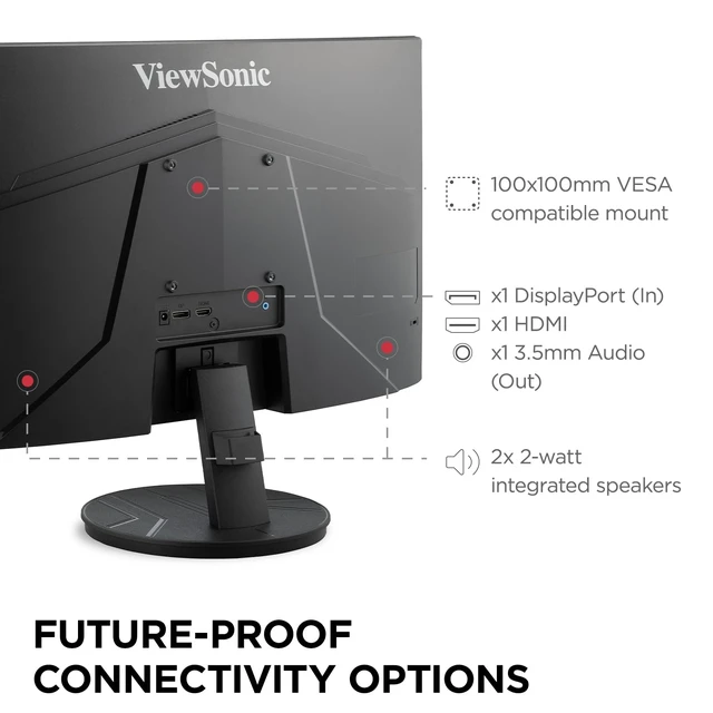 Alt view image 7 of 7 - VA2416C 24 Inch 1080p Curved Computer Monitor, 100Hz, HDMI Variable Refresh Rate, Frameless, Dual Speakers, DisplayPort, Eye Care, Home Office, Laptop, PC, Mac, Anti Glare, 4ms, Curve