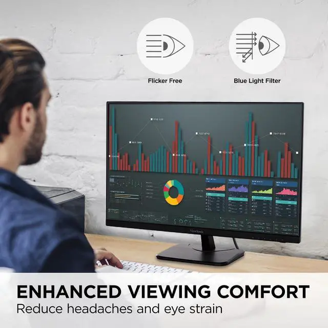 Alt view image 7 of 14 - ViewSonic VA2456A-MHD 24 Inch IPS 1080p Monitor with 120Hz, Eye Care, HDMI, DisplayPort, and VGA Inputs for Home and Office