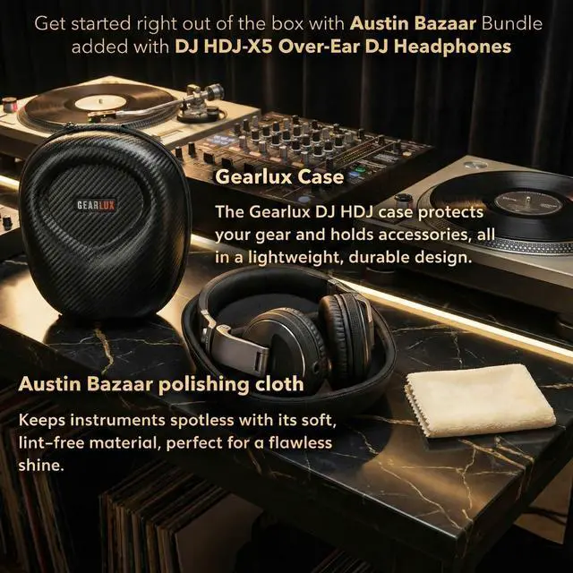 Alt view image 2 of 7 - Pioneer DJ HDJ-X5 Over-Ear DJ Headphones - Black Bundle with Case and Austin Bazaar Polishing Cloth