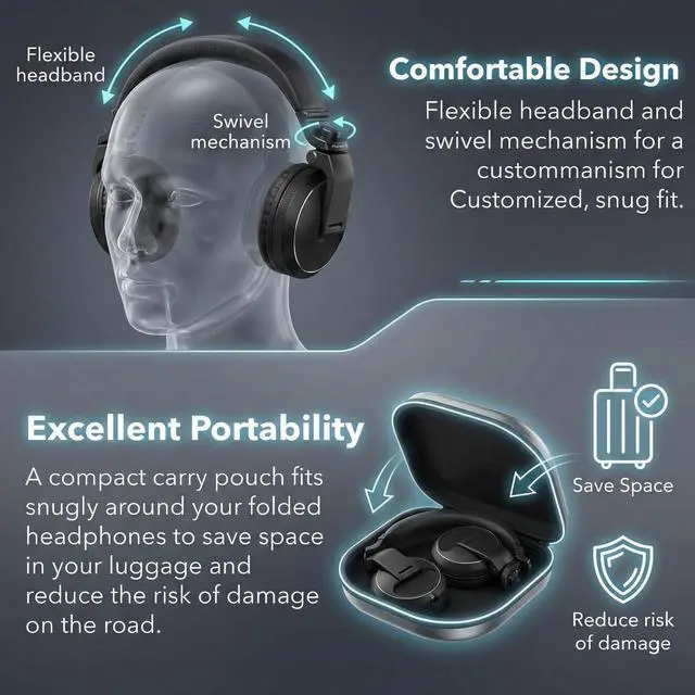 Alt view image 7 of 7 - Pioneer DJ HDJ-X5 Over-Ear DJ Headphones - Black Bundle with Case and Austin Bazaar Polishing Cloth