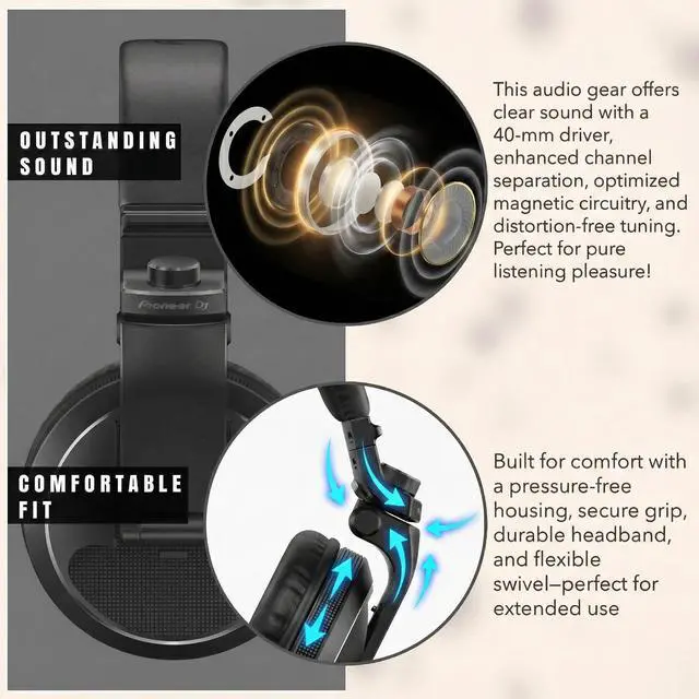 Alt view image 6 of 7 - Pioneer DJ HDJ-X5 Over-Ear DJ Headphones - Black Bundle with Case and Austin Bazaar Polishing Cloth