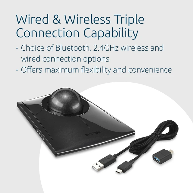 Alt view image 2 of 6 - Kensington SlimBlade Pro Wireless Trackball, Rechargeable Battery, Bluetooth 2.4GHz Connection Options Black/Gray (K72085WW)