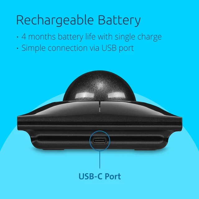 Alt view image 3 of 6 - Kensington SlimBlade Pro Wireless Trackball, Rechargeable Battery, Bluetooth 2.4GHz Connection Options Black/Gray (K72085WW)
