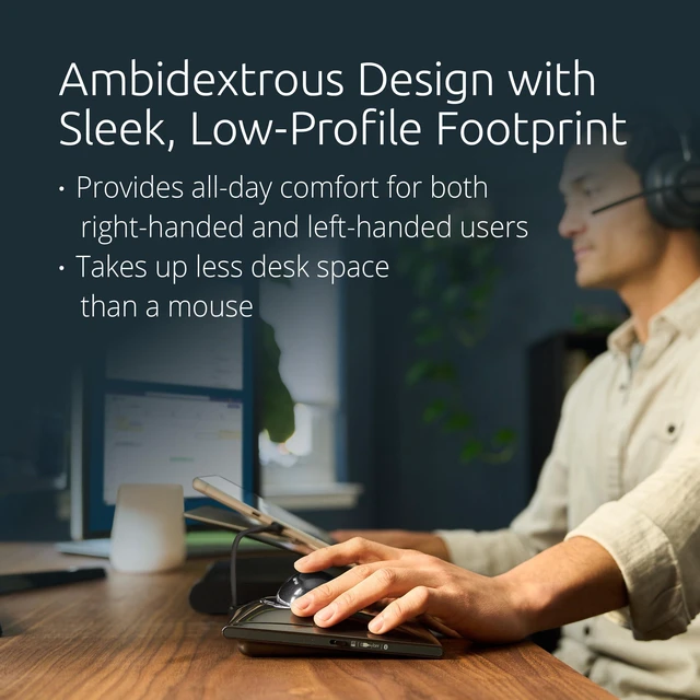 Alt view image 5 of 6 - Kensington SlimBlade Pro Wireless Trackball, Rechargeable Battery, Bluetooth 2.4GHz Connection Options Black/Gray (K72085WW)