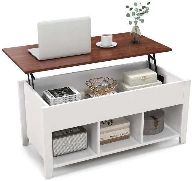 Main image of Giantex Lift Top Coffee Table - Rectangular Wooden Table w/Hidden Compartment & Open Storage Shelves, Multifunctional Modern Flip Top Center Table for Living Room, Reception Room, Office (White)
