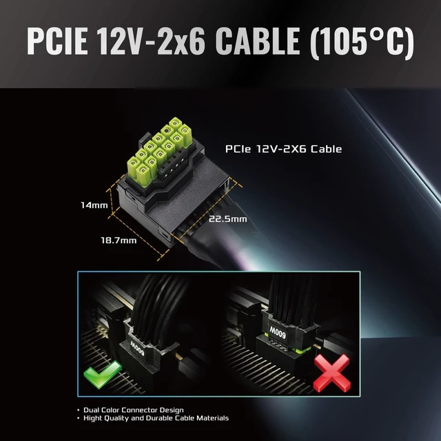 Alt view image 5 of 7 - 12V-2x6 600W Power Cable | ATX 3.1 & PCIe 5.1 Compliant | L-Shaped GPU Connector | 16AWG HCS Terminals | for 750W+ ASRock Taichi/Phantom Gaming PSUs