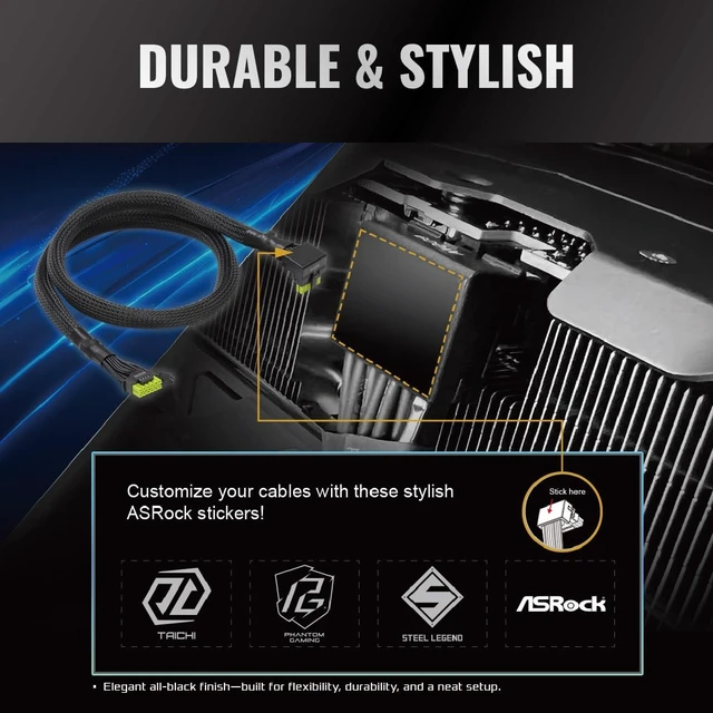 Alt view image 7 of 7 - 12V-2x6 600W Power Cable | ATX 3.1 & PCIe 5.1 Compliant | L-Shaped GPU Connector | 16AWG HCS Terminals | for 750W+ ASRock Taichi/Phantom Gaming PSUs