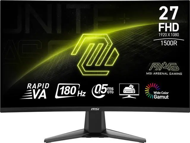 Main image of MAG 27C6FA 27-inch 1920 x 1080 (FHD), Rapid VA, Gaming Monitor 180Hz, AMD FreeSync, 0.5ms, HDMI, Display-Port, VESA, Tilt, Black