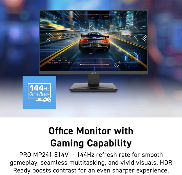 Alt view image 3 of 7 - PRO MP241 E14V 24-inch IPS 1920 x 1080 (FHD) Office Monitor, 144Hz, Free-Sync, HDMI, DisplayPort, VESA Mountable, Tilt, Speaker, 4-Side Slim Bezel 1ms, Black