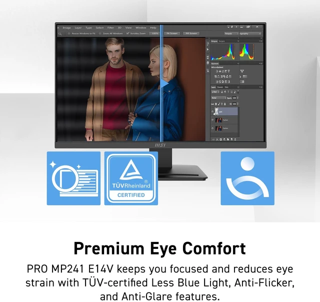 Alt view image 4 of 7 - PRO MP241 E14V 24-inch IPS 1920 x 1080 (FHD) Office Monitor, 144Hz, Free-Sync, HDMI, DisplayPort, VESA Mountable, Tilt, Speaker, 4-Side Slim Bezel 1ms, Black