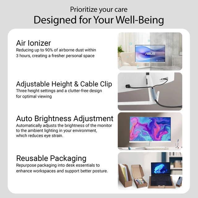 Alt view image 5 of 7 - VU279HFI-W 27 Inch 1080P FHD IPS Computer Monitor, HDMI, White Full HD, IPS, 100Hz, SmoothMotion, Adaptive Sync, Nano-ion, Eye Care Plus, Blue Light Filter, Flicker Free, VESA Wall Mount