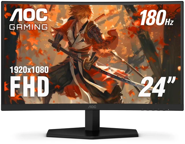 Main image of AOC C24G42E 24" Curved 1500R Frameless Ultra-Fast Gaming Monitor, FHD 1080p, 180Hz 0.5ms MPRT, HDMI 2.0 x2, Display Port x1, HDR, Speakers 2W x2, 3-Year Zero-Bright-Dot