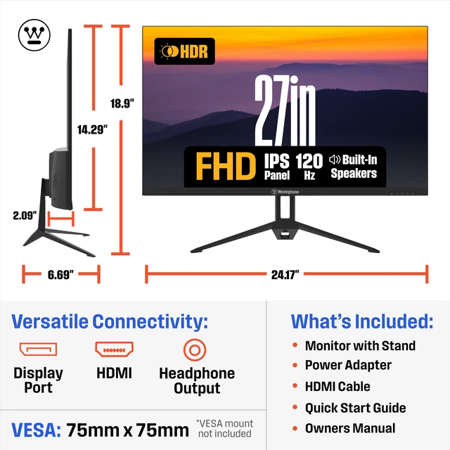 Alt view image 4 of 7 - 27 Inch FHD 1080P IPS 120Hz Computer & Gaming Monitor with HDR 1ms Adaptive Sync for Work or Gaming HDMI DP VGA Inputs 300 Nits Preset Game Modes HDR Built-in Speakers Eye Care Technology