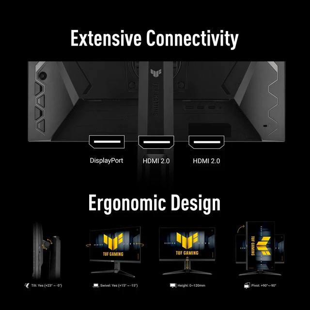 Alt view image 2 of 7 - TUF Gaming Series 5 23.8 1080P Monitor (VG249QML5A) - Fast-IPS, 240Hz, 0.3ms, G-SYNC Compatible, FreeSync Premium, 99% sRGB, Height Adjustable, DisplayWidget, Gaming AI