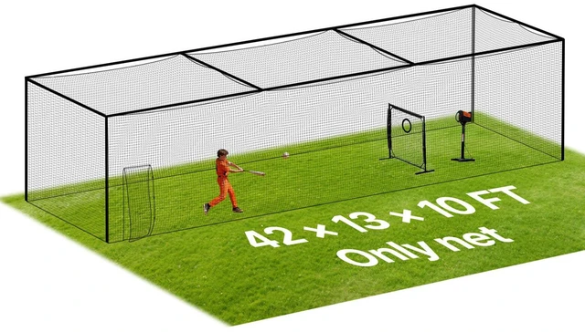 Alt view image 9 of 15 - Baseball Batting Cage, 41.7 x 12.8 x 10.1 FT Freestanding Portable Batting Cage, Hitting Cages with 30-Ply Knotted HDPE & Carabiner Hooks, Battings Cages Netting for Indoor, Outdoor (NET ONLY)
