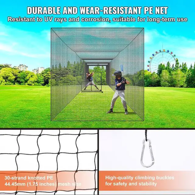 Alt view image 11 of 14 - Baseball Batting Netting, Professional Softball Baseball Batting Hitting Training Net, Practice Portable Pitching Cage Net with Door & Carry Bag, Heavy Duty Enclosed PE Netting, 55FT (NET ONLY)