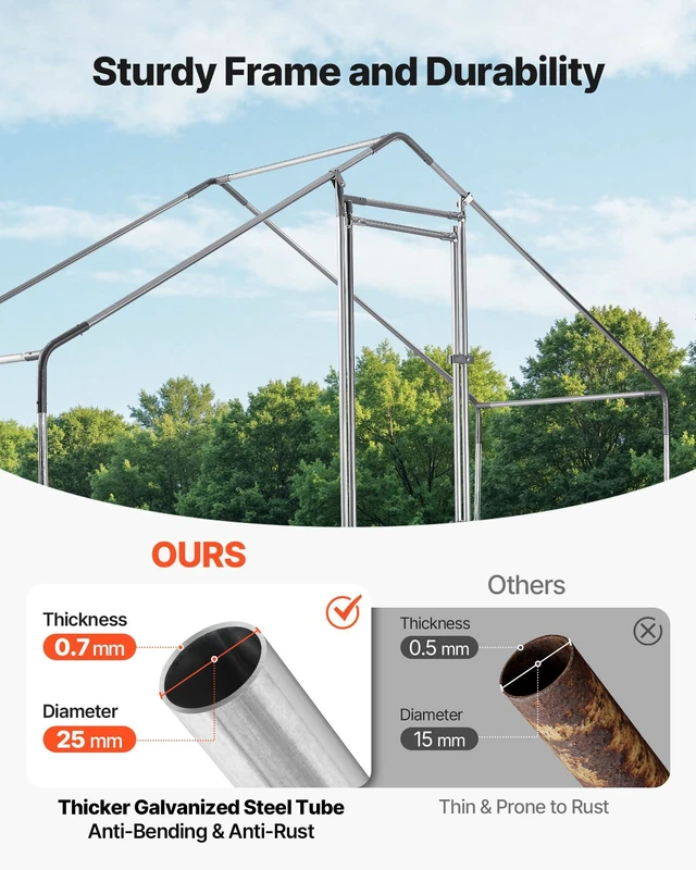 Alt view image 11 of 16 - VEVOR Large Metal Chicken Coop,9.8 x 3.3 x 6.6 ft, Walk-in Chicken Run House with Waterproof Cover & Sturdy Frame, Spire Roof Poultry Cage Duck Pen for Rabbit Hen Goose Outdoor Backyard Farm Use