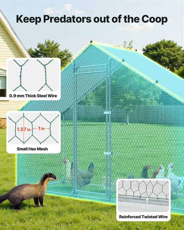 Alt view image 12 of 16 - VEVOR Large Metal Chicken Coop,9.8 x 3.3 x 6.6 ft, Walk-in Chicken Run House with Waterproof Cover & Sturdy Frame, Spire Roof Poultry Cage Duck Pen for Rabbit Hen Goose Outdoor Backyard Farm Use
