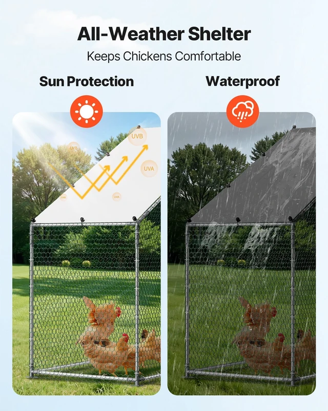 Alt view image 13 of 16 - VEVOR Large Metal Chicken Coop,9.8 x 3.3 x 6.6 ft, Walk-in Chicken Run House with Waterproof Cover & Sturdy Frame, Spire Roof Poultry Cage Duck Pen for Rabbit Hen Goose Outdoor Backyard Farm Use