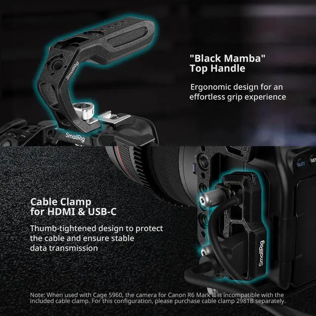 Alt view image 4 of 14 - SmallRigBlack MambaCamera Cage for Canon R6 Mark III,Quick Release Plate for Arca-Type, Film Movie Making Camera Video Cage with Shoe Mount, 1/4''-20 & 3/8''-16 Threaded Holes