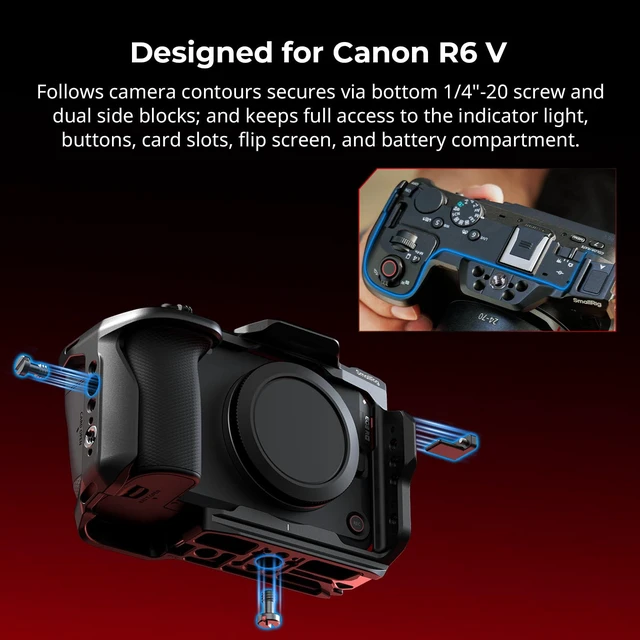 Alt view image 2 of 12 - SmallRig HawkLock Quick Release Cage Kit for Canon R6 V, with Foldable V-Mount Battery Plate, Clamp for HDMI & USB-C, Top Handle, Multiple Interfaces for Various Scenes 6381