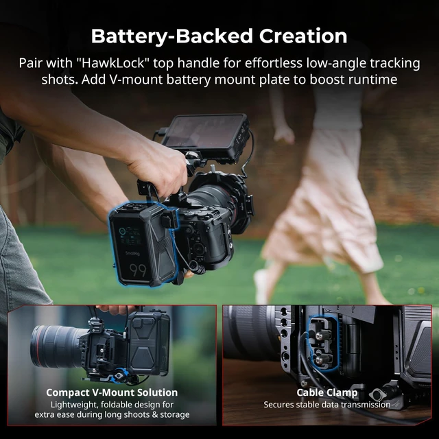 Alt view image 3 of 12 - SmallRig HawkLock Quick Release Cage Kit for Canon R6 V, with Foldable V-Mount Battery Plate, Clamp for HDMI & USB-C, Top Handle, Multiple Interfaces for Various Scenes 6381