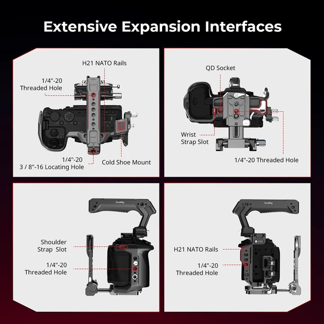 Alt view image 7 of 12 - SmallRig HawkLock Quick Release Cage Kit for Canon R6 V, with Foldable V-Mount Battery Plate, Clamp for HDMI & USB-C, Top Handle, Multiple Interfaces for Various Scenes 6381