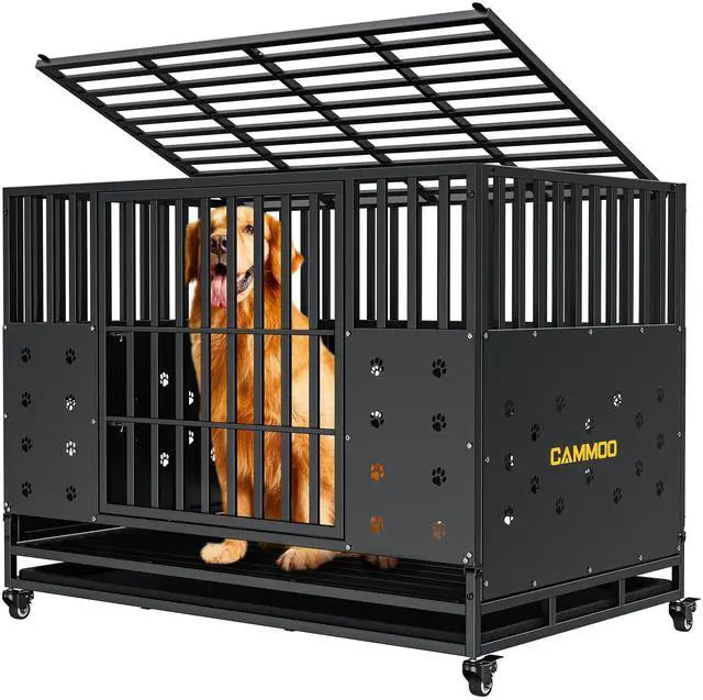 Main image of Cammoo 48'' Heavy Duty Dog Crate for Large Dogs, Upgraded Chew-Proof Panels, Comfort-Widened Floor Panel, Dog Kennel Indoor, Adjustable Internal Height, Easy-Access Wide Door, 4 Lockable Wheels