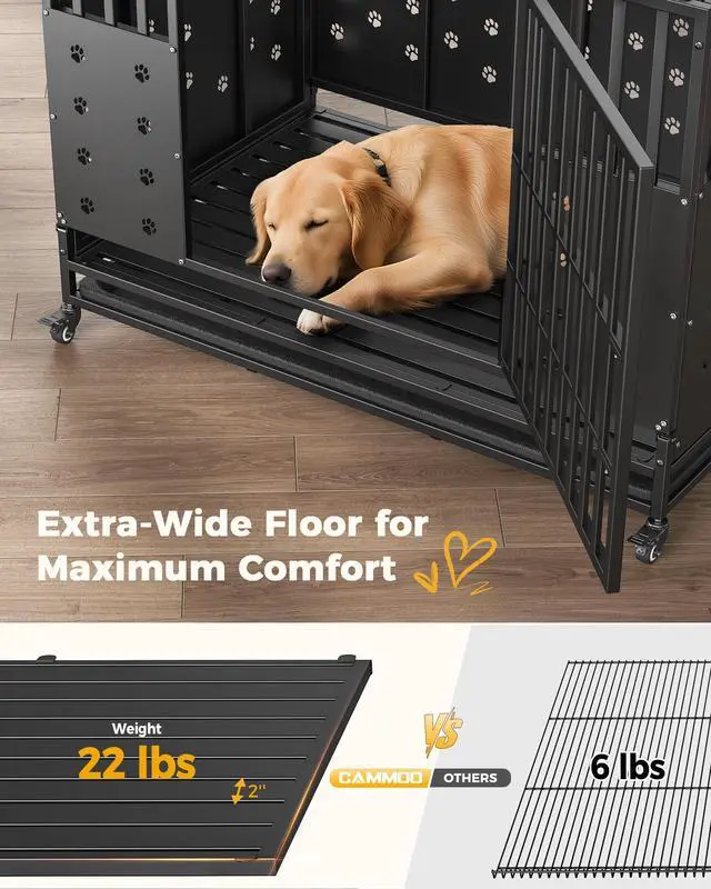 Alt view image 4 of 7 - Cammoo 48'' Heavy Duty Dog Crate for Large Dogs, Upgraded Chew-Proof Panels, Comfort-Widened Floor Panel, Dog Kennel Indoor, Adjustable Internal Height, Easy-Access Wide Door, 4 Lockable Wheels