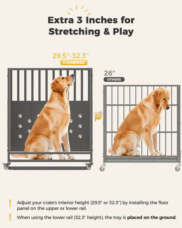 Alt view image 5 of 7 - Cammoo 48'' Heavy Duty Dog Crate for Large Dogs, Upgraded Chew-Proof Panels, Comfort-Widened Floor Panel, Dog Kennel Indoor, Adjustable Internal Height, Easy-Access Wide Door, 4 Lockable Wheels