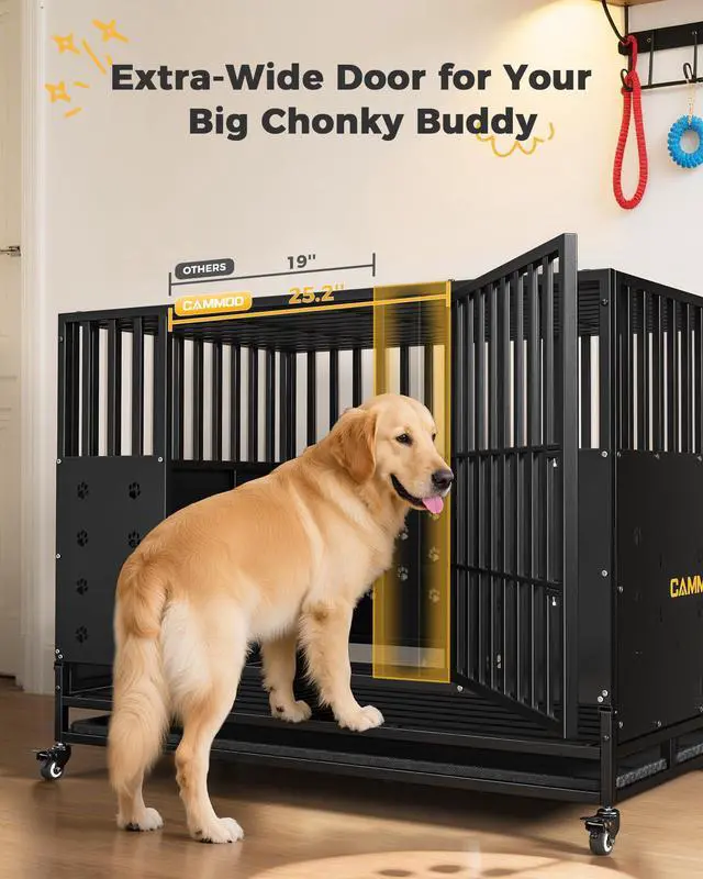 Alt view image 7 of 7 - Cammoo 48'' Heavy Duty Dog Crate for Large Dogs, Upgraded Chew-Proof Panels, Comfort-Widened Floor Panel, Dog Kennel Indoor, Adjustable Internal Height, Easy-Access Wide Door, 4 Lockable Wheels