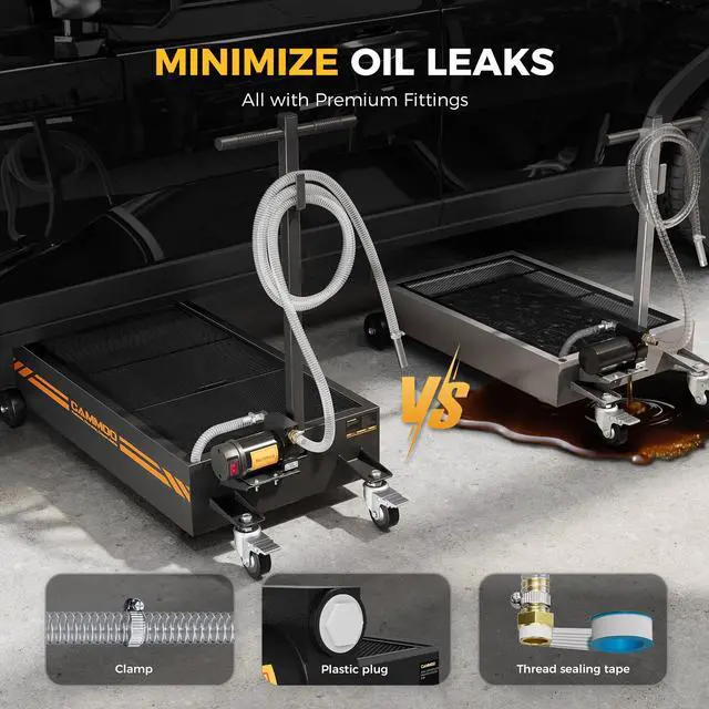 Alt view image 4 of 7 - CAMMOO 20 Gal Electric Oil Drain Pan, 110V High-Flow Pump, 9.8 FT Hose, 200 W Motor, 2 Locking Swivel Casters and 2 Directional Wheels Stable, Folding Handle, Heavy-Duty for Trucks, RVs, SUVs, Black