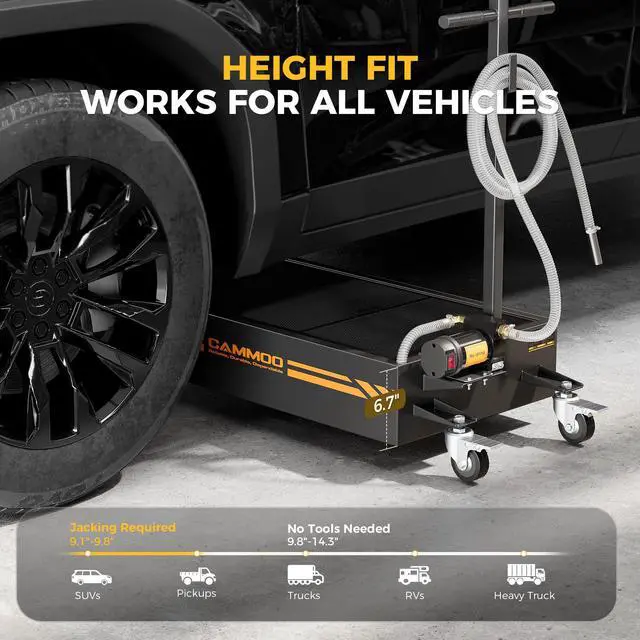 Alt view image 7 of 7 - CAMMOO 20 Gal Electric Oil Drain Pan, 110V High-Flow Pump, 9.8 FT Hose, 200 W Motor, 2 Locking Swivel Casters and 2 Directional Wheels Stable, Folding Handle, Heavy-Duty for Trucks, RVs, SUVs, Black