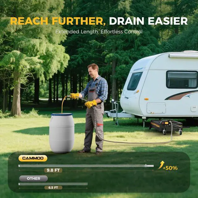 Alt view image 6 of 7 - CAMMOO 20 Gal Electric Oil Drain Pan, 110V High-Flow Pump, 9.8 FT Hose, 200 W Motor, 2 Locking Swivel Casters and 2 Directional Wheels Stable, Folding Handle, Heavy-Duty for Trucks, RVs, SUVs, Black