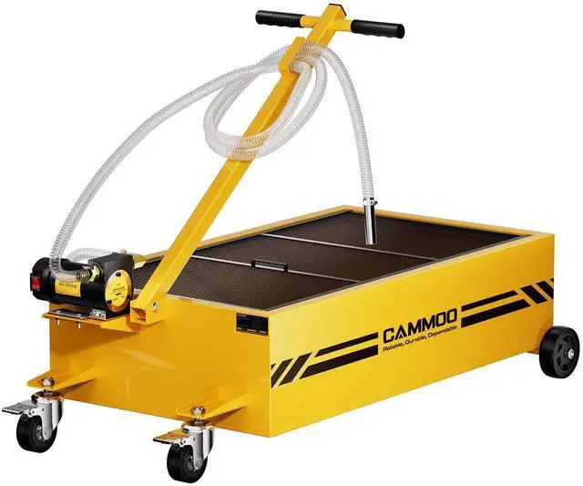 Main image of CAMMOO 25 Gal Electric Oil Drain Pan, 110V High-Flow Pump, 9.8 FT Hose, 200 W Motor, 2 Locking Swivel Casters and 2 Directional Wheels Stable, Folding Handle, Heavy-Duty for Trucks, RVs, SUVs, Yellow