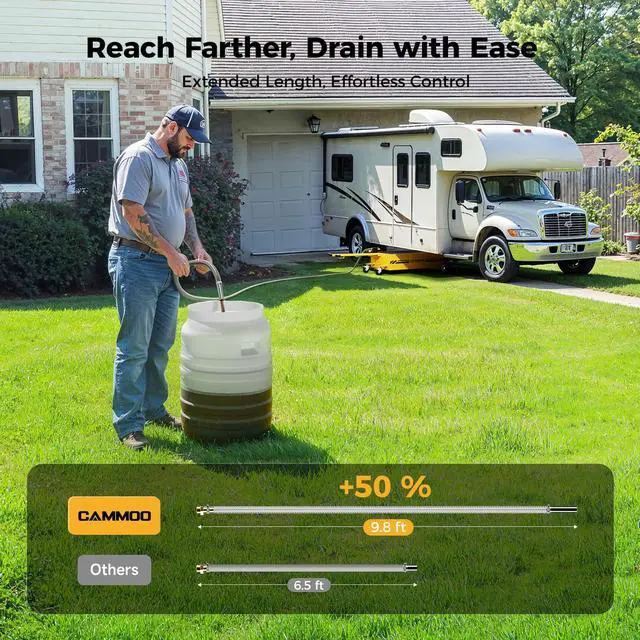Alt view image 6 of 7 - CAMMOO 25 Gal Electric Oil Drain Pan, 110V High-Flow Pump, 9.8 FT Hose, 200 W Motor, 2 Locking Swivel Casters and 2 Directional Wheels Stable, Folding Handle, Heavy-Duty for Trucks, RVs, SUVs, Yellow