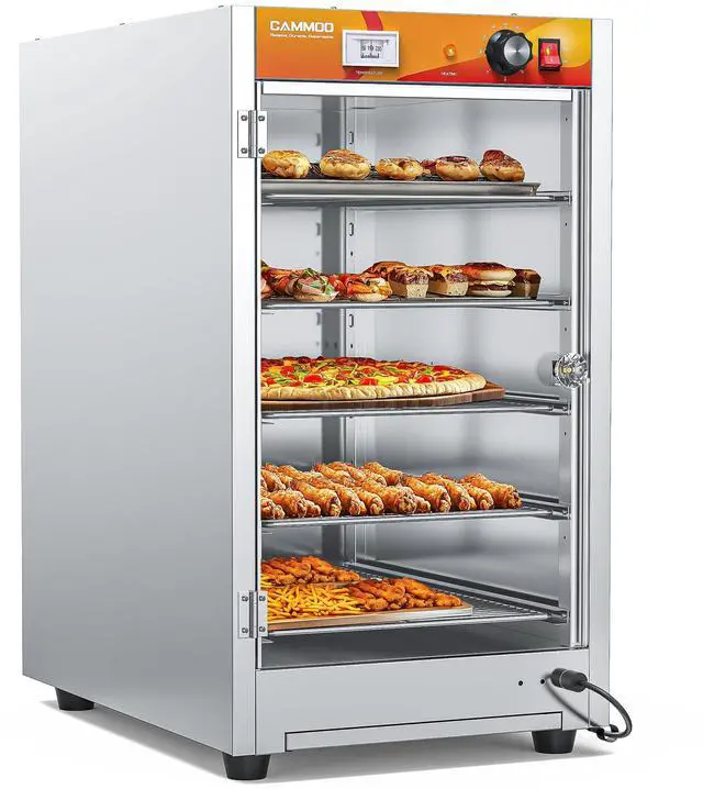 Main image of CAMMOO 133Qt 5-Tier 900W Commercial Food Warmer w/ 304 Blued Stainless Steel Heating Element, Single-Tempered Glass Door, Adjustable Shelf, Electric Catering Hot Box Countertop Heated Holding Cabinet