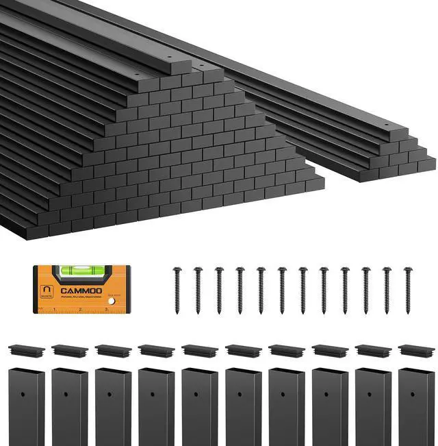Main image of CAMMOO 110 Pcs 32'' Rectangular Deck Balusters, Straight Porch Railing Kit with Level, Pre-Installed End Cap & Screws, Anti-Rust Spindles for Balcony, Poolside, Staircase Indoor Outdoor, Black