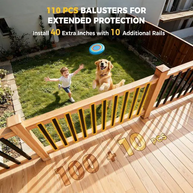 Alt view image 4 of 7 - CAMMOO 110 Pcs 32'' Rectangular Deck Balusters, Straight Porch Railing Kit with Level, Pre-Installed End Cap & Screws, Anti-Rust Spindles for Balcony, Poolside, Staircase Indoor Outdoor, Black