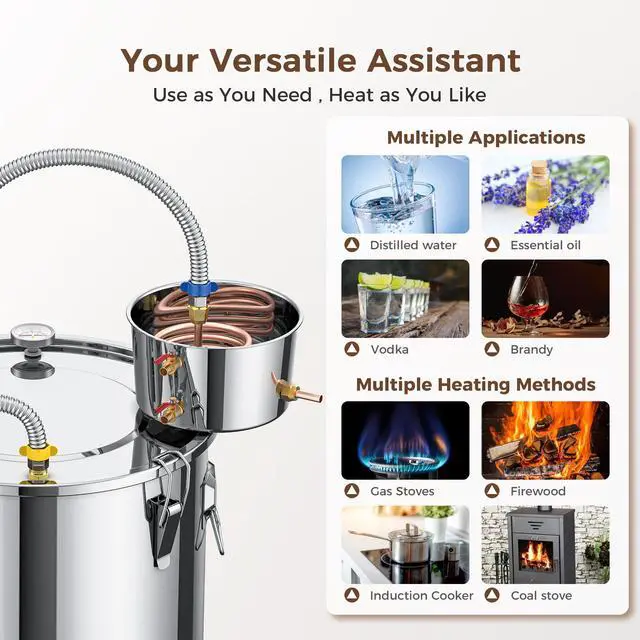 Alt view image 6 of 7 - CAMMOO 3 Pots 13.2Gal/50L Moonshine Still Kit Complete with Thumper and Condenser, Thermometer, Submersible Pump, Stainless Steel Alcohol Distiller Home Brewing Kit for DIY Whiskey Wine Brandy